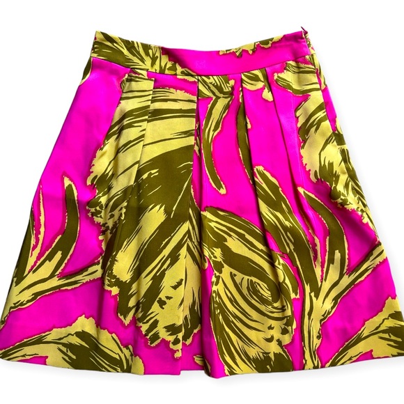 Milly New York Fuchsia Pink Green Abstract Floral Silk Pleated Skirt Size 2 - Picture 1 of 6